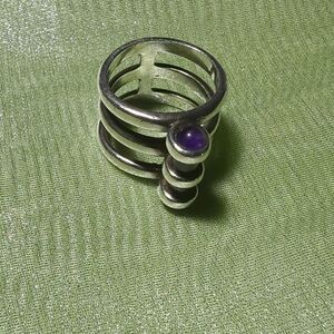 Amethyst tube ring chunky ring size 7.75 jeweler certified